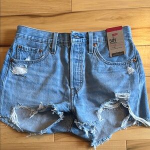 Levi's Women's Light Blue Distressed Jean 501 Shorts